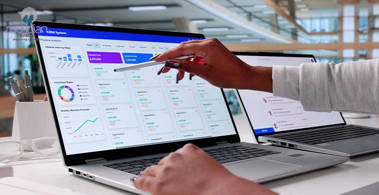 Team using a customizable CRM system
