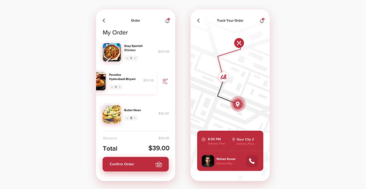Features dashboard of a modern food ordering mobile application 
